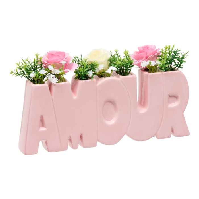 Composition florale "Amour" Fleur de rose H14cm