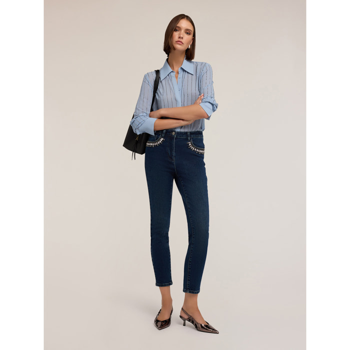 Motivi - Jeans ajustados con bolsillos bordados - Azul