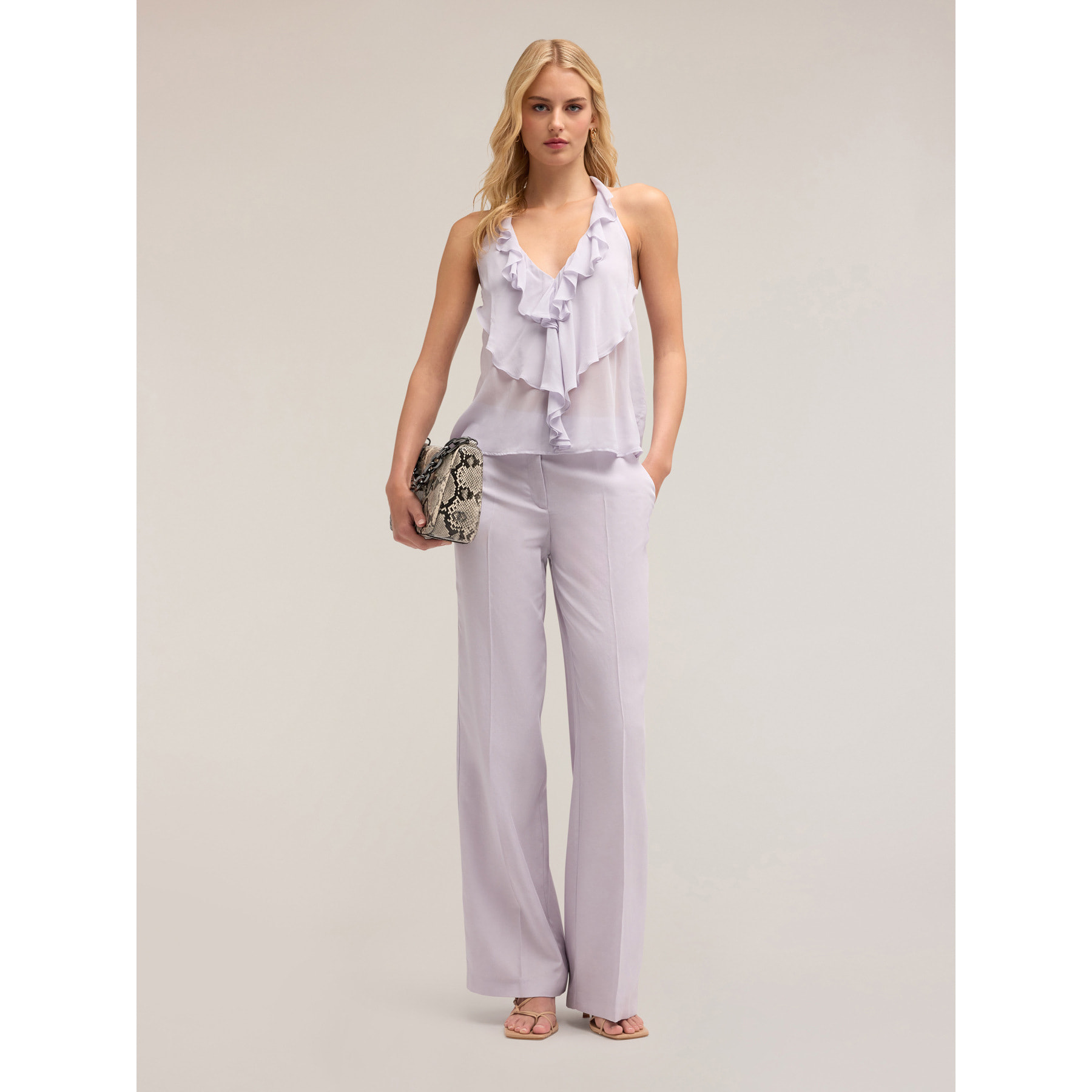 Motivi - Top in georgette con rouches - Viola