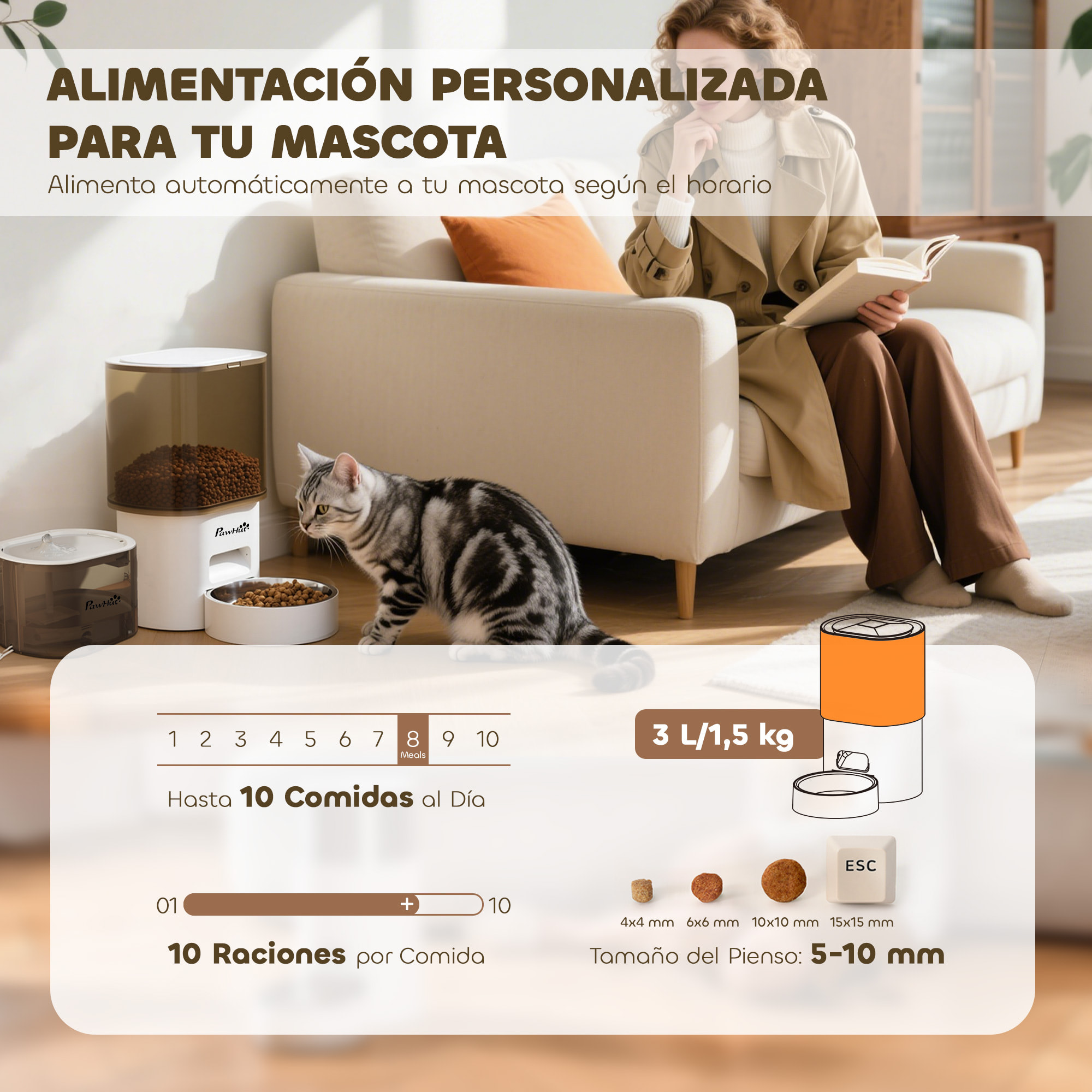 Comedero Gato Automático Dispensador Comida Gatos Perros de 3L con Control de App 1-10 Comidas al Día Filtros y Luz LED Juego de Comedero y Bebedero Automático Silencioso con Cable USB o Pilas