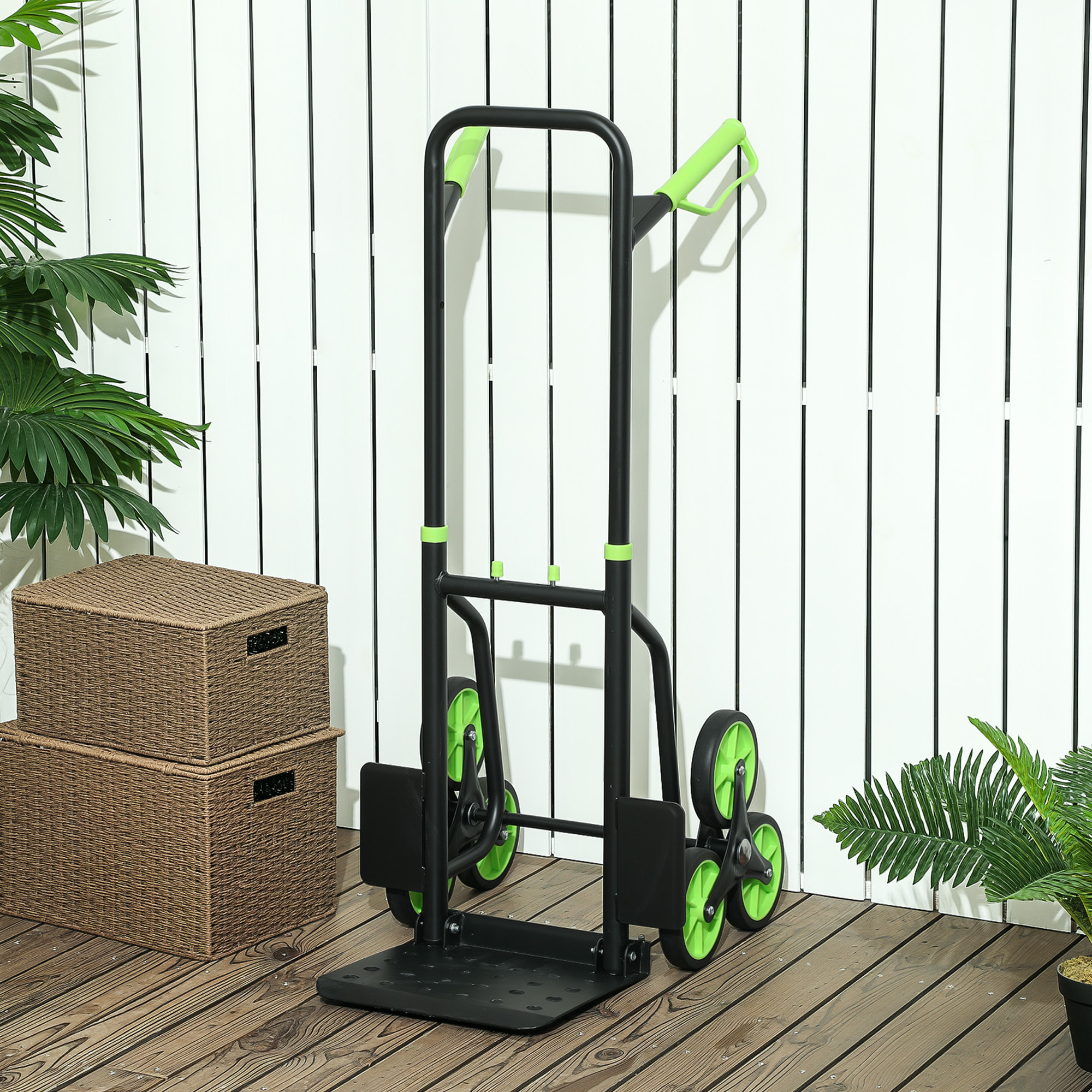Carretilla Plegable para Escalera con Ruedas Carga 120kg Carretilla de Mano Portátil para Entrega Almacenes Mercado Viajar Mudarse Verde