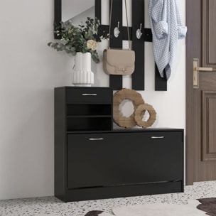 Conjunto de Recibidor de Entrada con Espejo, Perchero y Zapatero, Muebles de Recibidor de 2 Piezas con 6 Ganchos, Estante y Cajón, para Pasillo, Negro