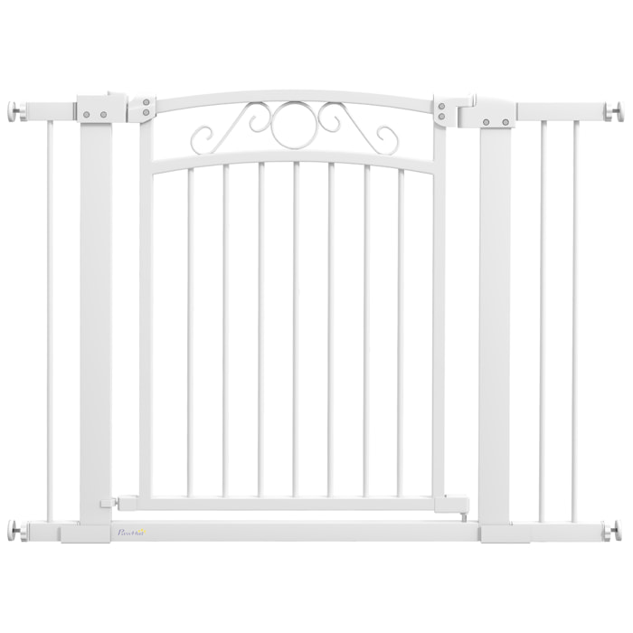 Barrera para Perros Puerta para Perros con Ancho Ajustable 76-104 cm Barrera de Seguridad para Perros con 2 Extensiones y Doble Bloqueo para Escaleras y Puertas Blanco