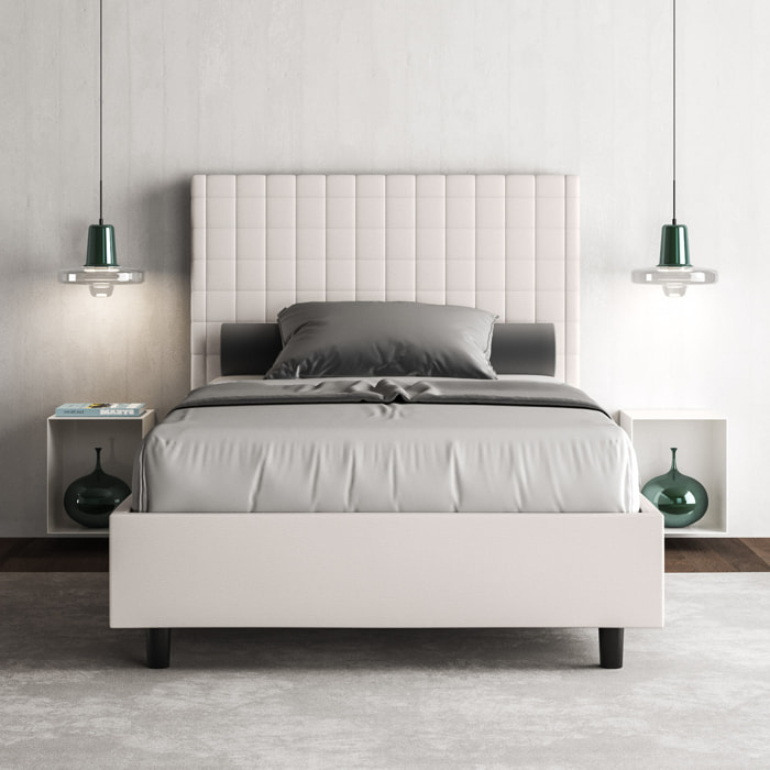 Letto una piazza e mezza contenitore imbottito 120x210 similpelle bianco Sunny