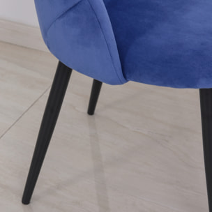 Lot de 2 chaises velours bleu pieds métal noir dim. 52L x 54l x 79H cm