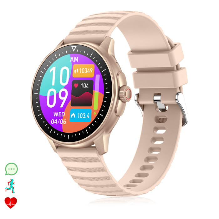 DAM Smartwatch ZW45 con notificaciones de Apps, llamadas Bluetooth. Monitor de tensión y oxígeno en sangre. Corona multifunción. 4,9x1,1x4,7 Cm. Color: Oro