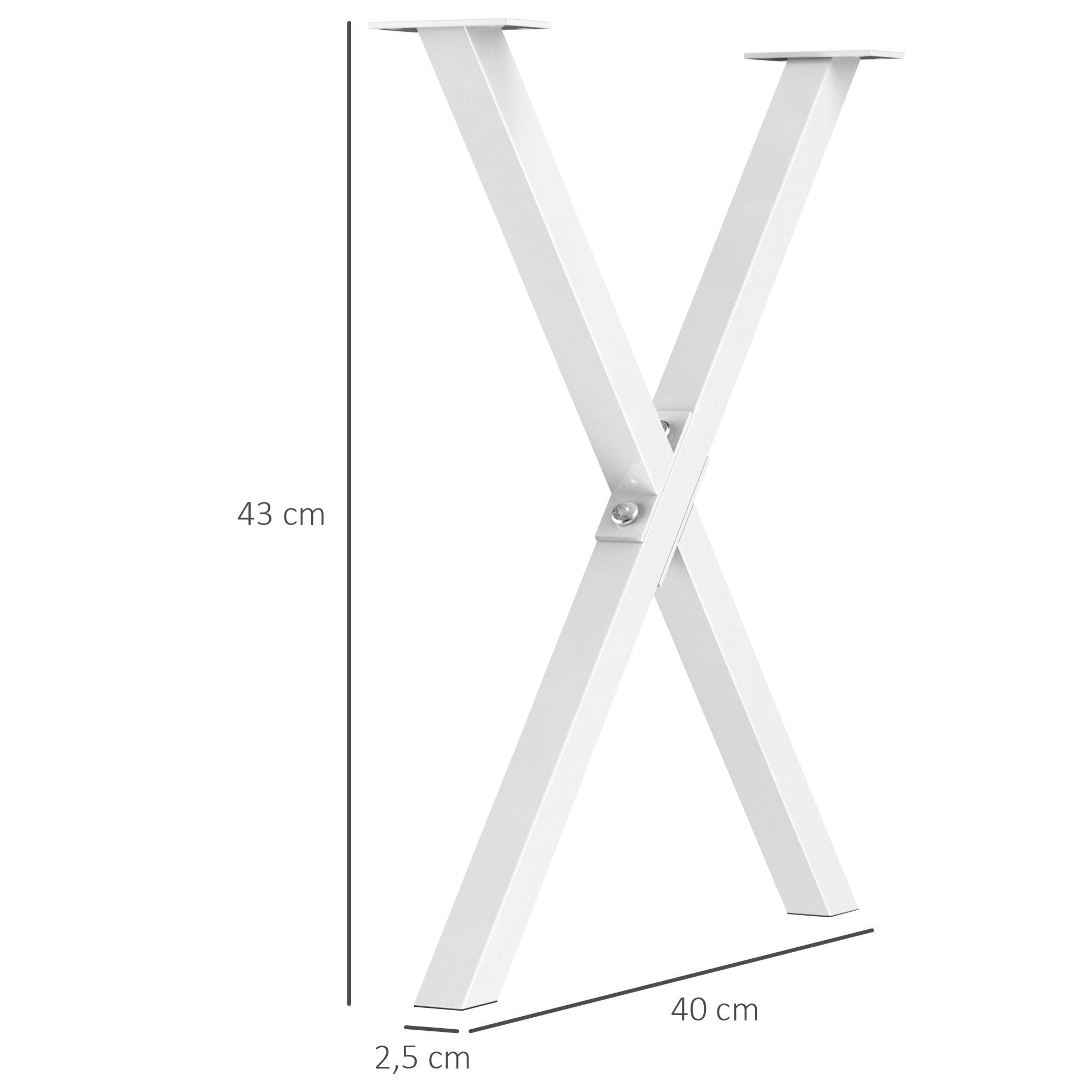 HOMCOM Conjunto de 2 Patas para Mesa Estilo Industrial 40x43 cm en Forma de X Patas de Muebles de Acero para Soporte con Protectores Tornillos de Montaje Incluidos Blanco