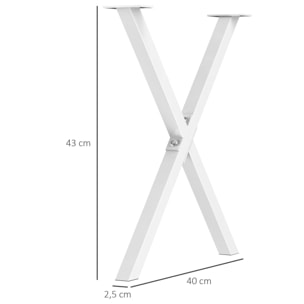 HOMCOM Conjunto de 2 Patas para Mesa Estilo Industrial 40x43 cm en Forma de X Patas de Muebles de Acero para Soporte con Protectores Tornillos de Montaje Incluidos Blanco