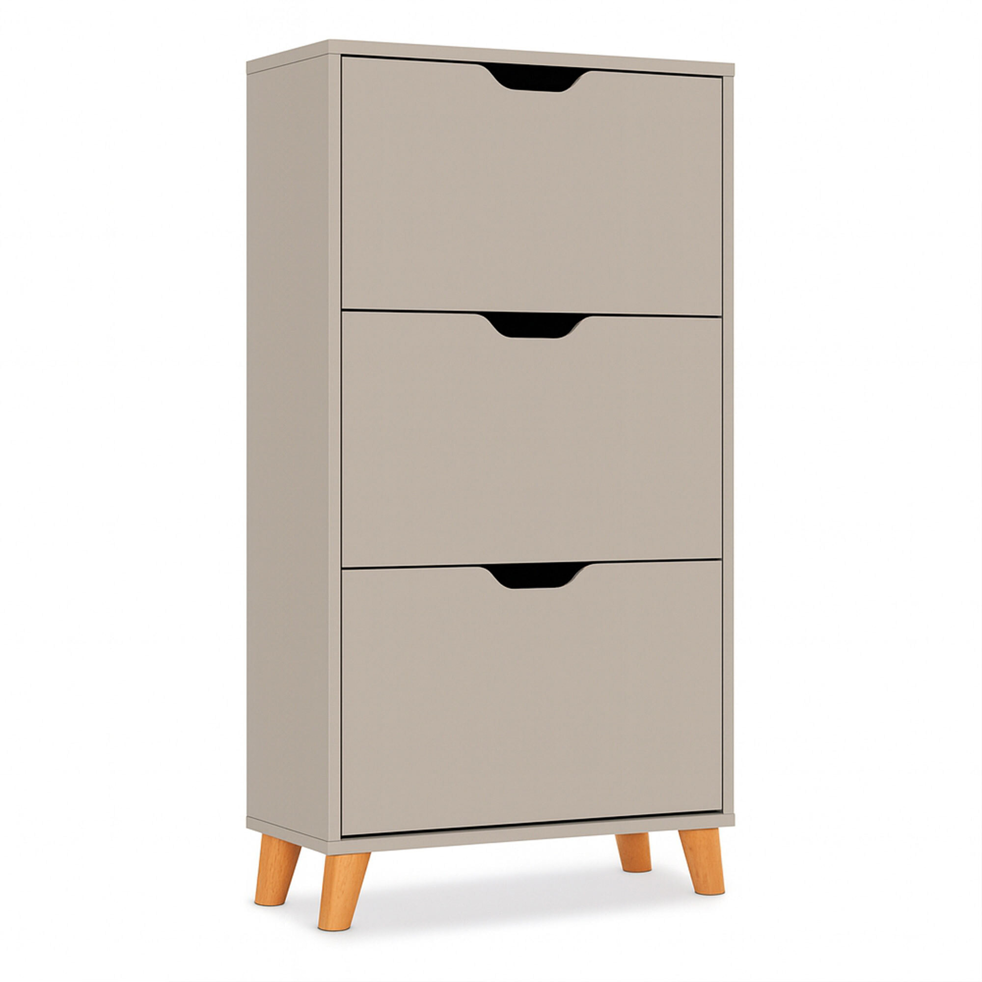 Plana - Scarpiera Salvaspazio 3 Ante 55x116x25 cm 18 Paia in Legno Tortora