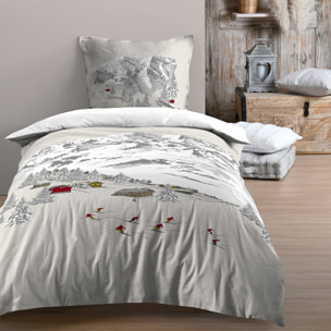 Parure de lit 2 pièces imprimée esprit montagne housse + taie - Ecru