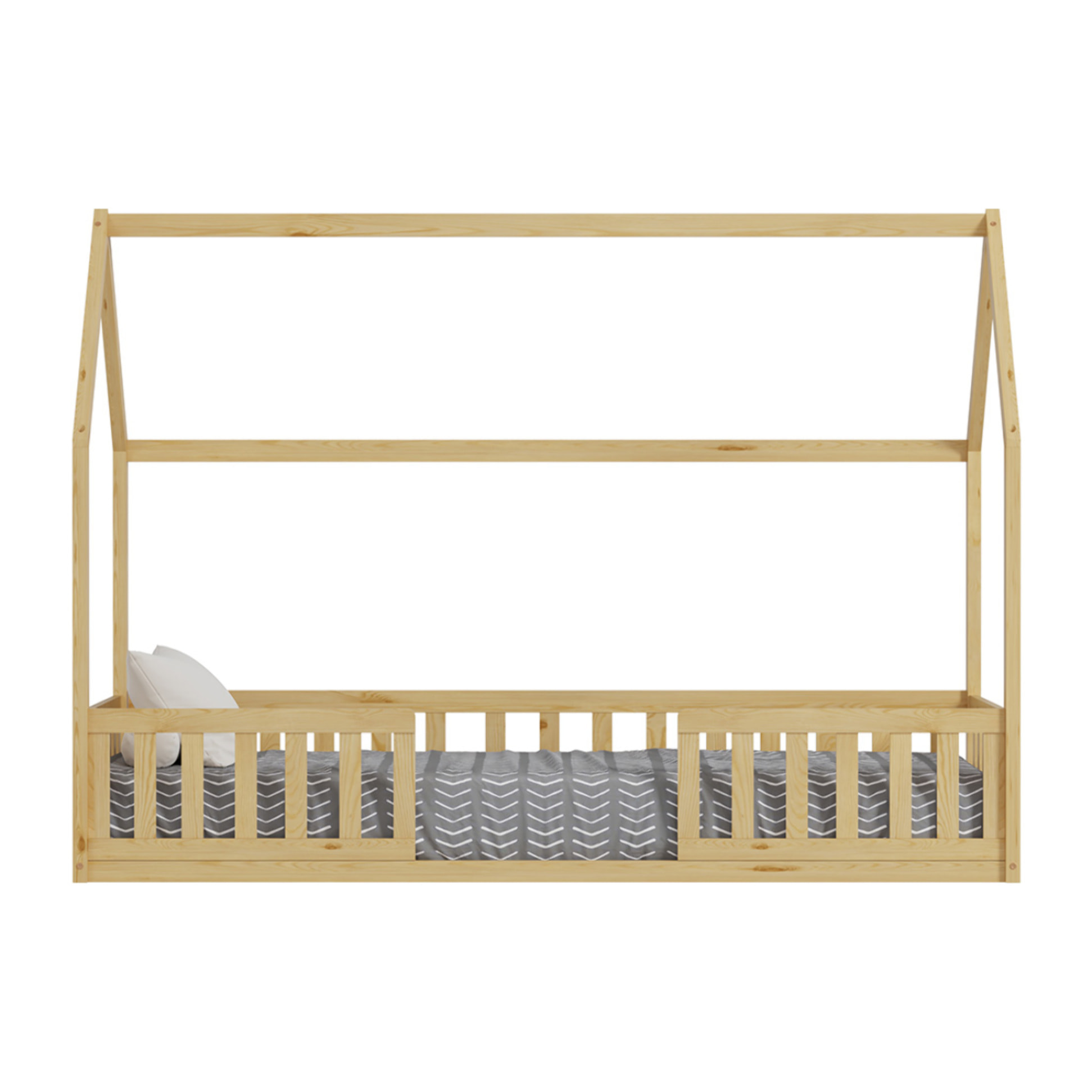 Lit Cabane Nid enchanté 90 x 190 cm, Couleur Bois, Bois de Pin naturel, Barrières latérales de sécurité, Favorise l'imagination