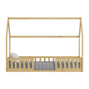Lit Cabane Nid enchanté 90 x 190 cm, Couleur Bois, Bois de Pin naturel, Barrières latérales de sécurité, Favorise l'imagination
