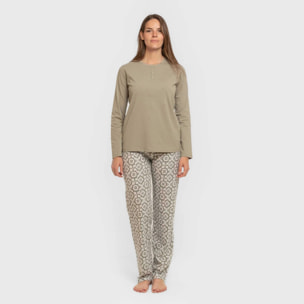 Pijama largo algodón Eugenia Verde seco