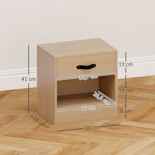 Pack de 2 Mesitas de Noche Mesillas de Noche Dormitorio Estrechas con Cajón y Compartimento Abierto para Salón 39x28x41 cm Natural