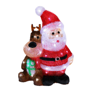 Figura luminosa de papá noel y reno con luces led y temporizador
