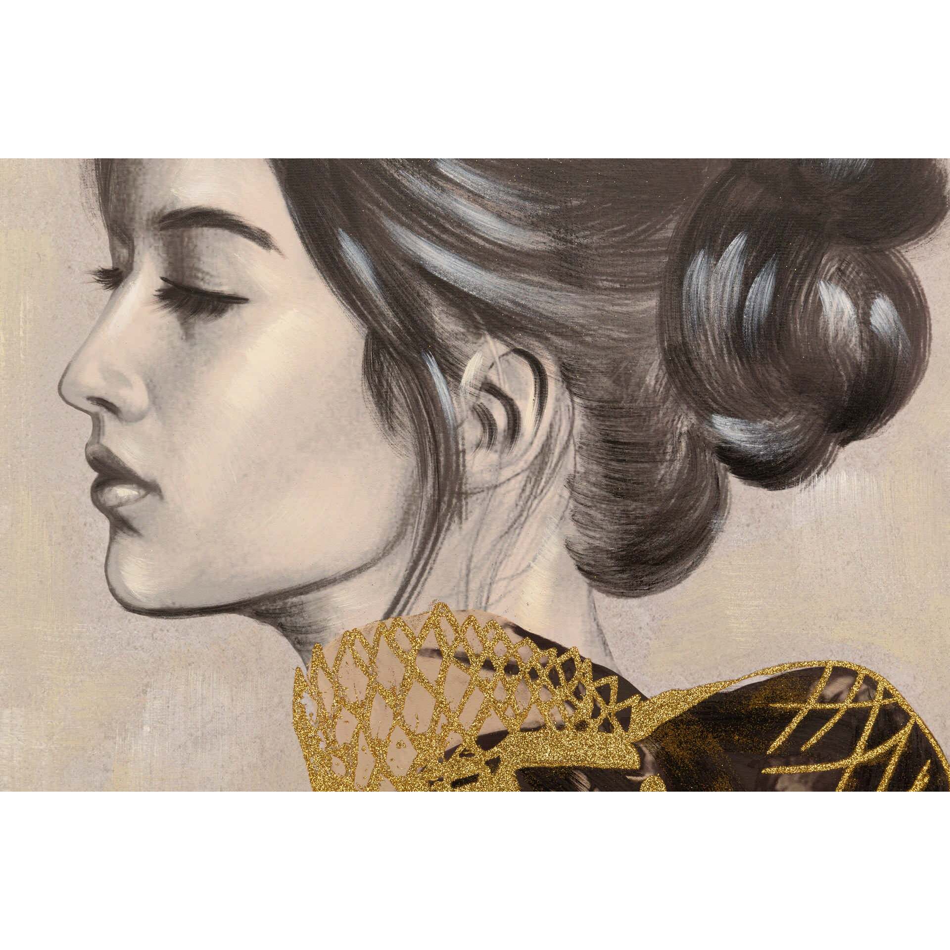 Cuadro Señora Con Marco Negro 80x4x120 Cm