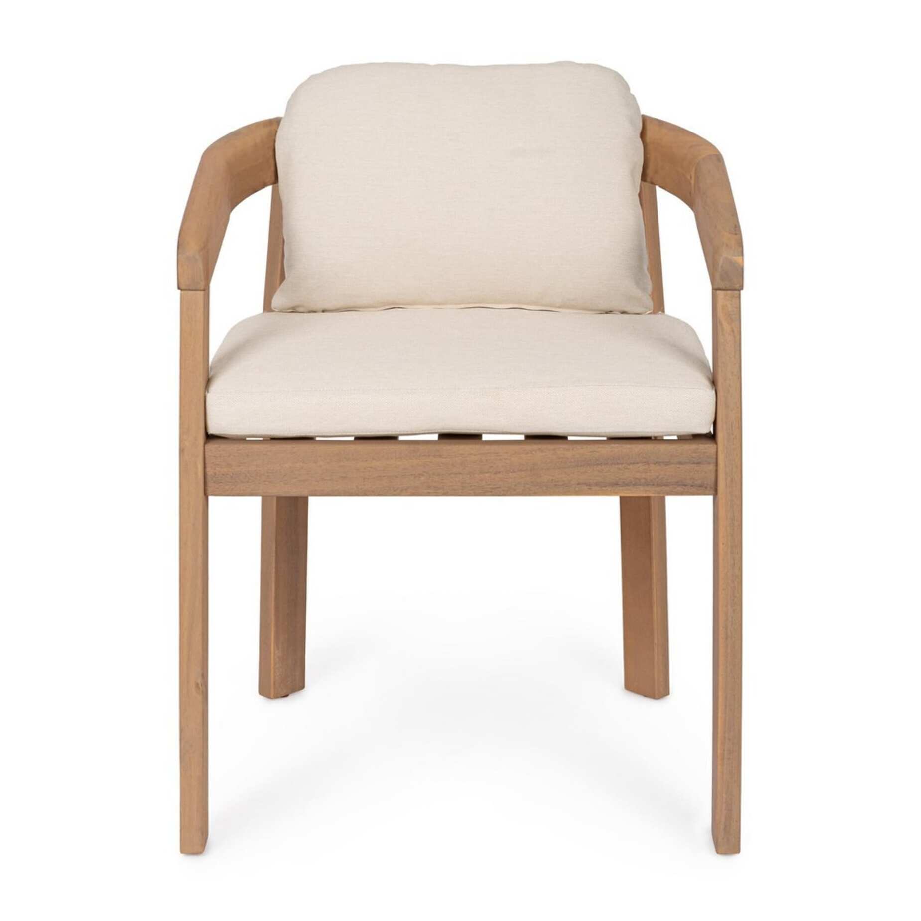 Set di 2 sedie GIRONA in legno di acacia e tessuto beige, con braccioli