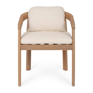Set di 2 sedie GIRONA in legno di acacia e tessuto beige, con braccioli