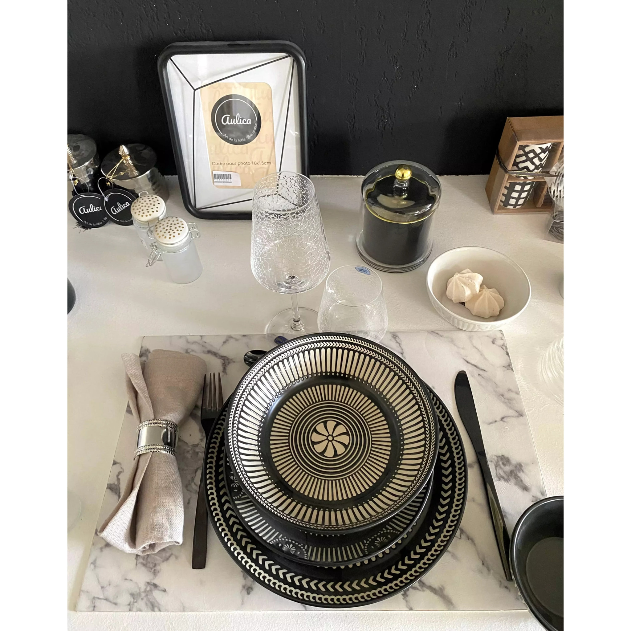 Lot de 6 Dessous d'assiette rectangle simili cuir marbre
