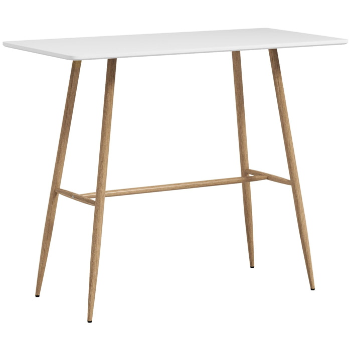 Table de bar rectangulaire style scandinave - dim. 120L x 60l x 98H cm - châssis piètement acier aspect bois plateau MDF blanc