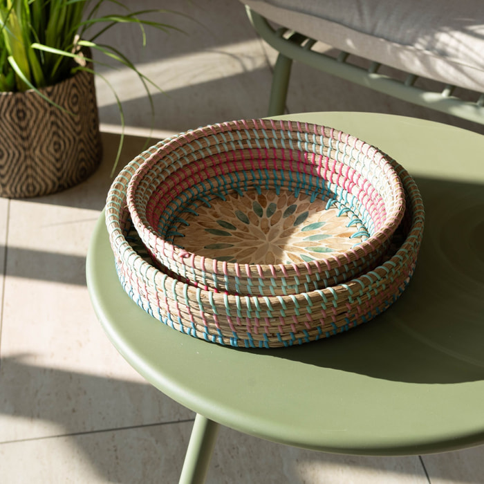 Plateau rond en jonc de mer et coquillages 30cm PAROS