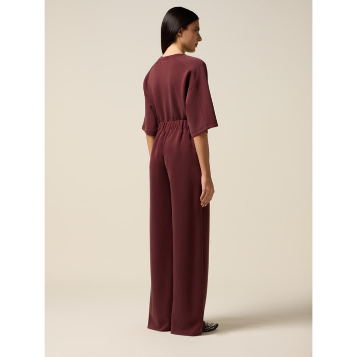 Oltre - Pantaloni palazzo in scuba con castoni - Bordeaux