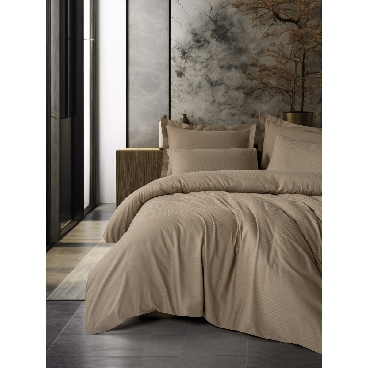 Parure housse de couette et taie(s) d'oreiller coton uni jacquard