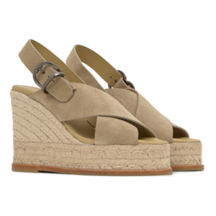 Sandalia Betina cuña de yute con doble plataforma en serraje y piso de cuero