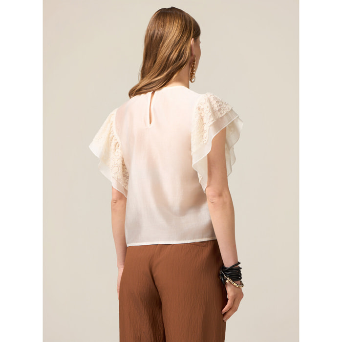 Oltre - Blusa con insertos de encaje - Blanco