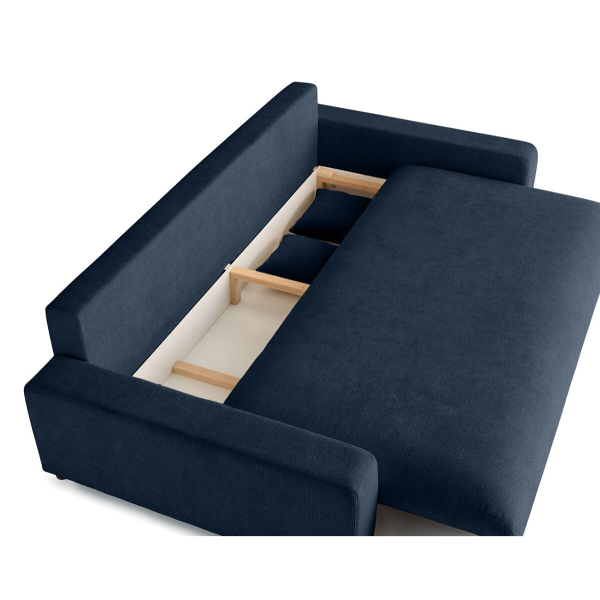 Pivoine - canapé droit 3 places - convertible avec coffre - en velours texturé - Bleu