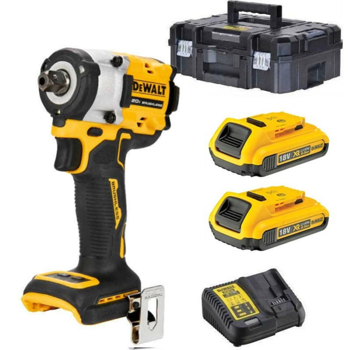 Boulonneuse à chocs 1/2' XR 18V brushless - DEWALT - avec 2 batteries 18 2.Ah - chargeur - TSTAK - DCF922D2T-QW