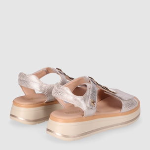 Sandalias de Piel - Platino - Tacón: 5 cm