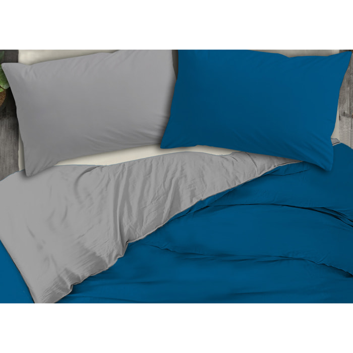 Copripiumino No Stiro Tinta Unita Bicolor Francesca Grigio Petrolio