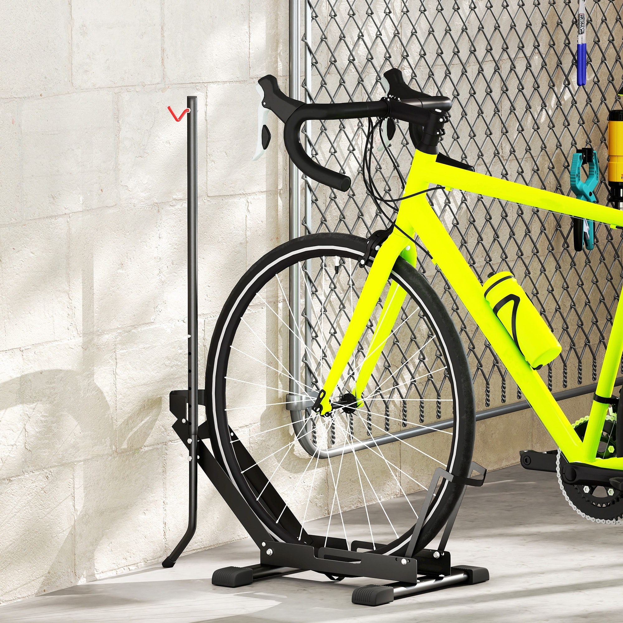 Râtelier vélo - support vélo au sol hauteur réglable pliable - compatible 20-29 pouces - acier noir