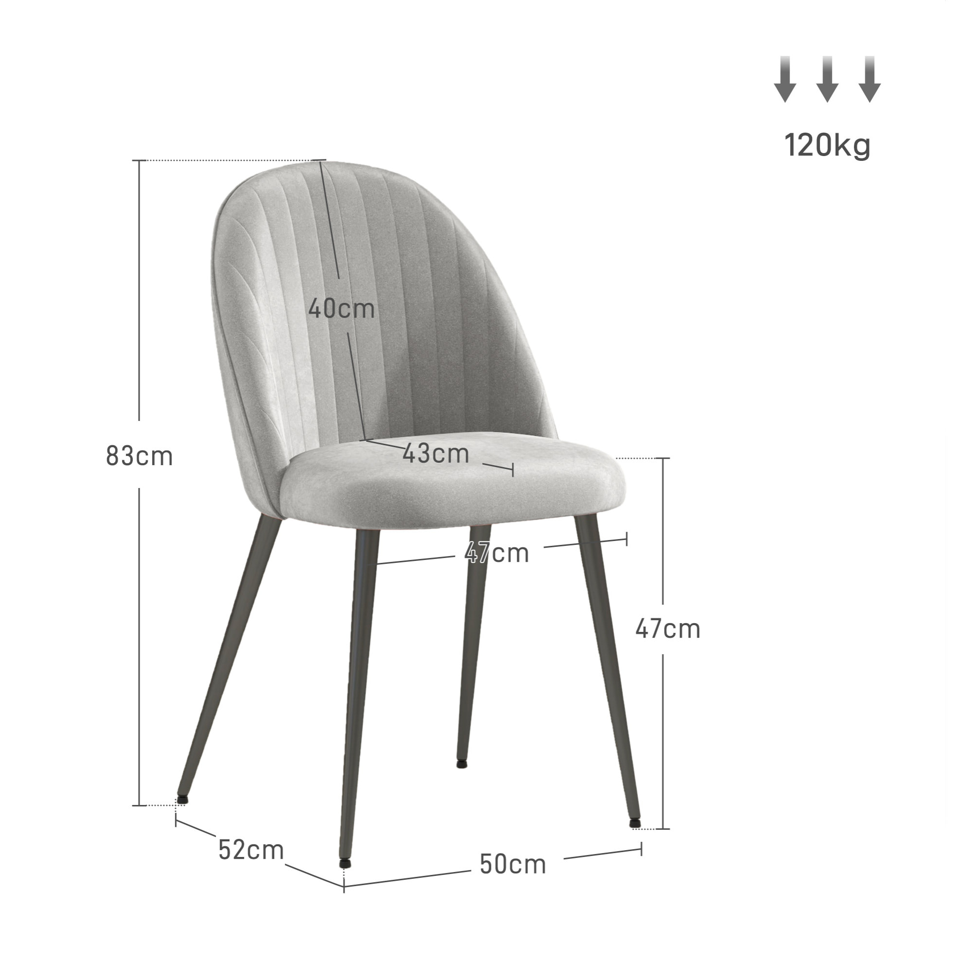 Pack de 4 Sillas de Comedor Modernas, Sillas de Cocina Tapizada en Terciopelo con Respaldo Curvo y Patas de Acero, para Salón, Gris