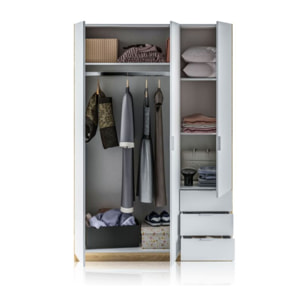 Armario Hexa 3 puertas 3 cajones Blanco Artik (Blanco Mate) - Roble Canadian