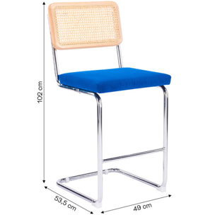 Lot de 2 tabourets de bar en cannage et velours côtelé - MUSE