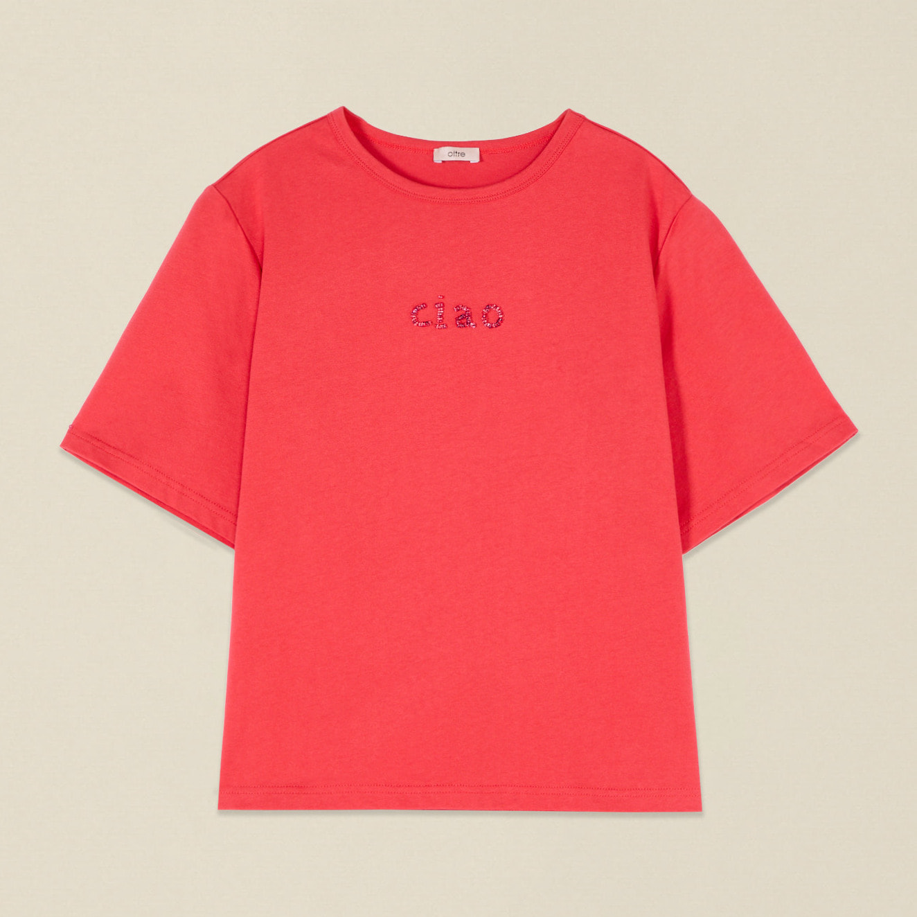 Oltre - Camiseta boxy de algodón con bordado joya - Rojo