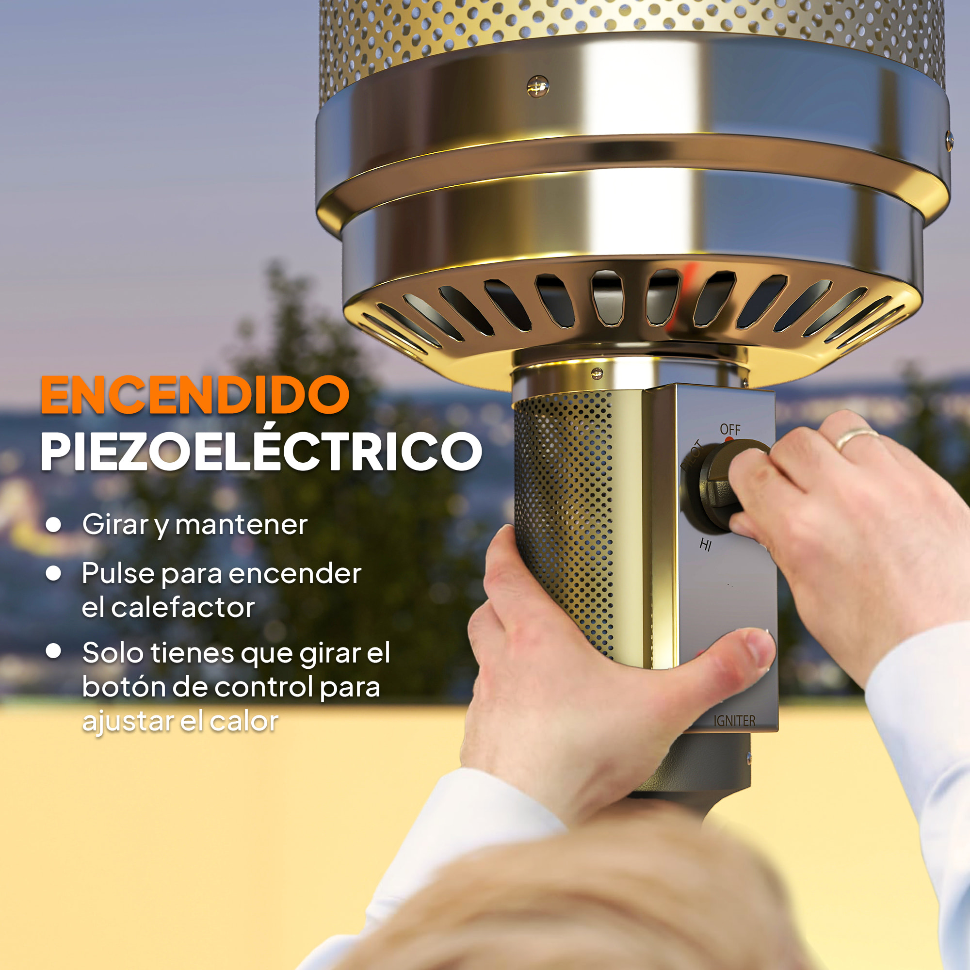 Estufa de Gas Butano, 13 KW, Calefactor de Exterior a Gas Portátil con Temperatura Ajustable, Protección contra Vuelcos, Encendido Piezoeléctrico y Ruedas, Apta para Butano y Propano, Gris