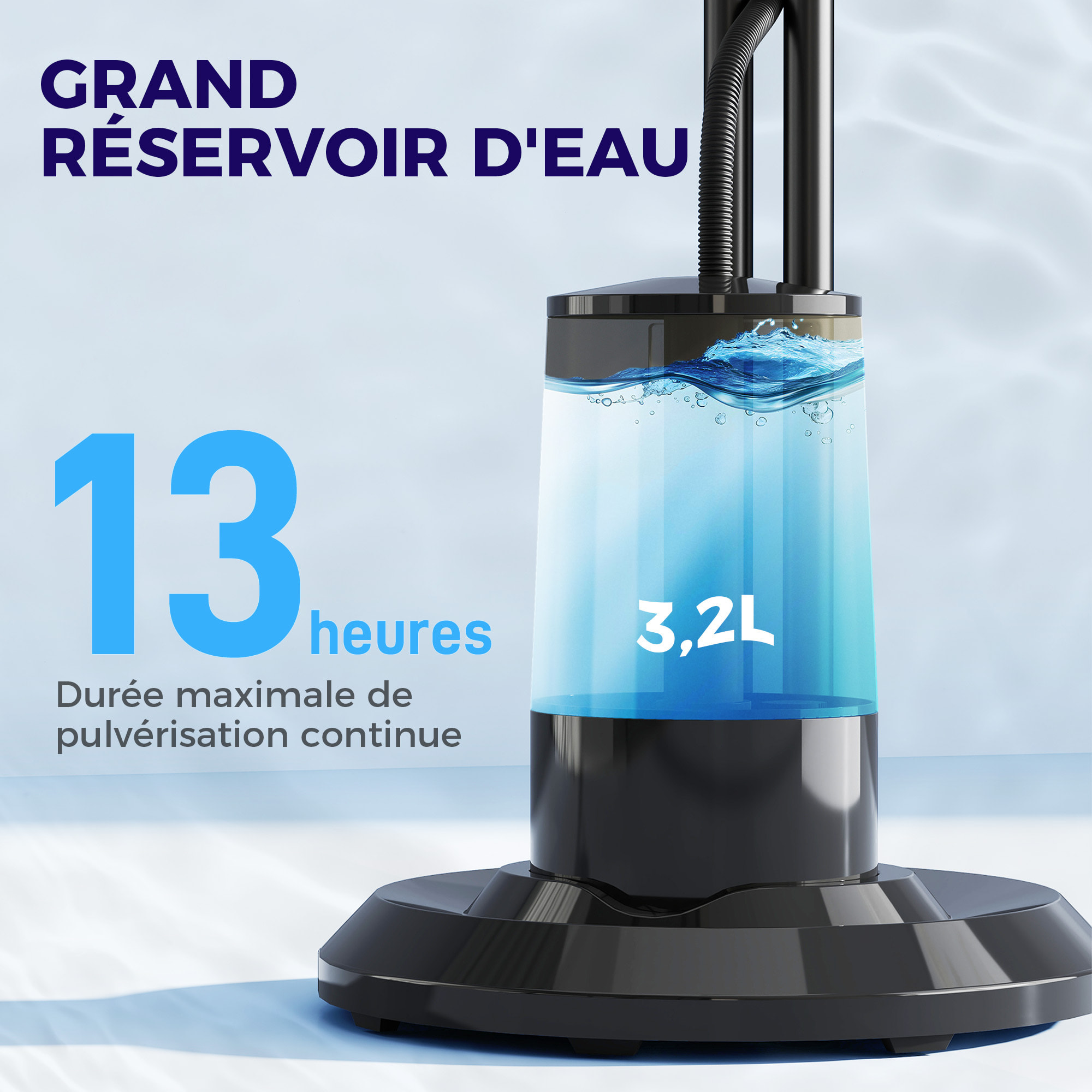 Ventilateur brumisateur oscillant inclinable 75W sur pied H.120 cm réservoir 3,2L avec télécommande noir