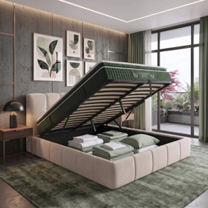 Ensemble matelas Jade & lit coffre Aneto | Mémoire de forme et ressorts ensachés | Grande capacité de stockage | tissu Chenille | Beige