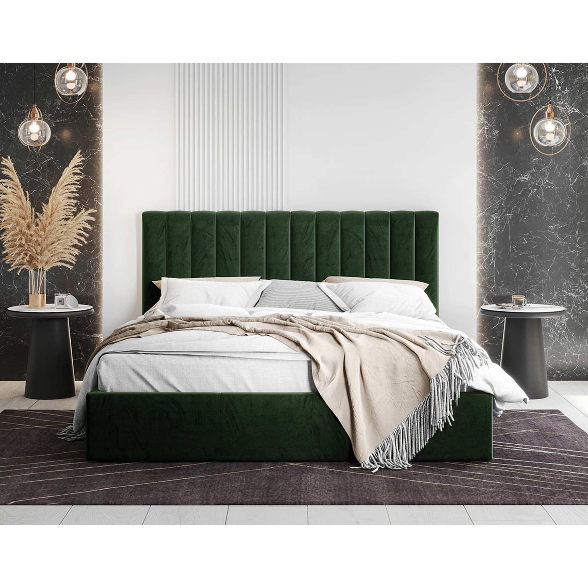 Rosario - lit coffre - 160x200 - sommier inclus - en velours - Vert