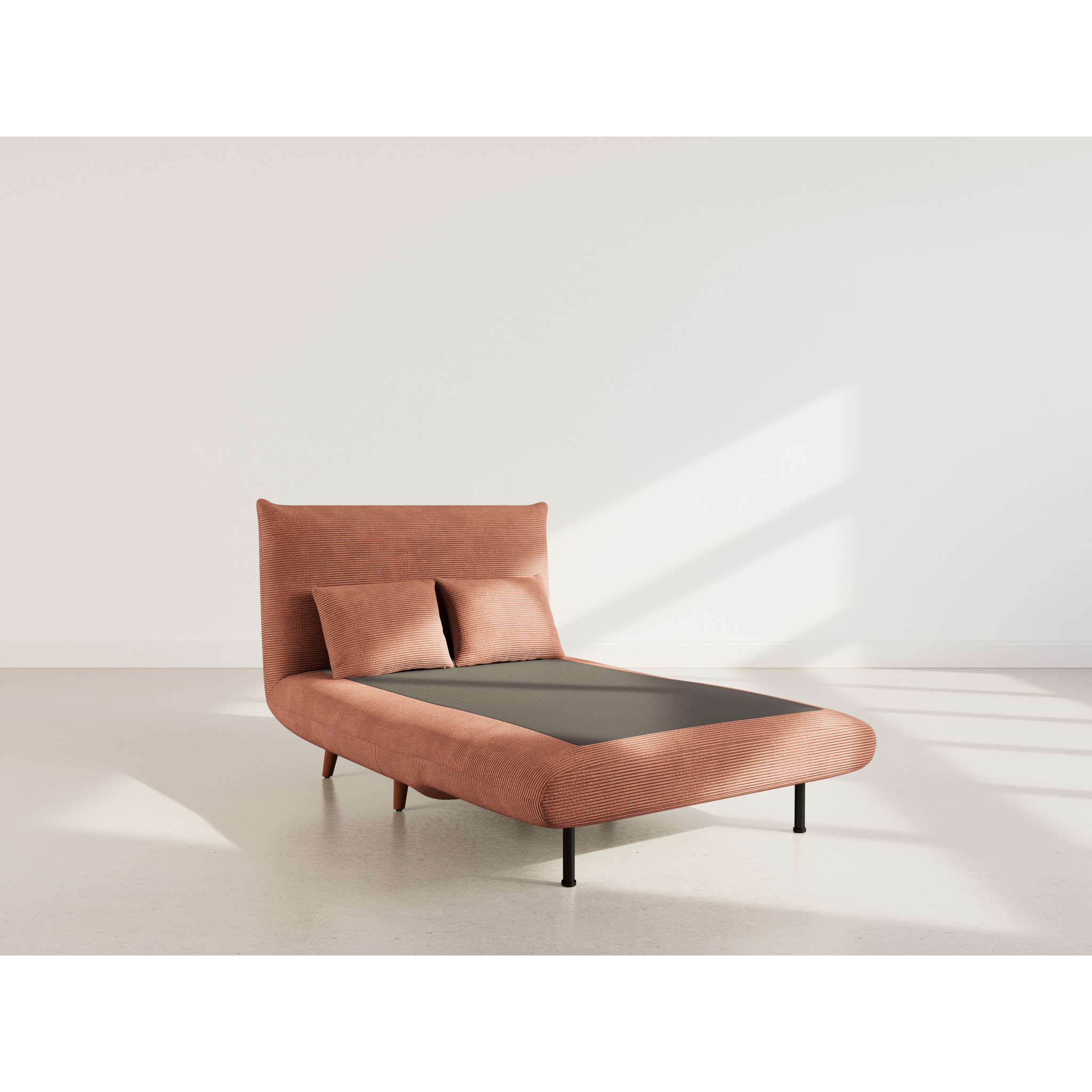 Lumi - Banquette convertible clic-clac 1 place en velours côtelé - Terracotta