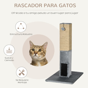 Poste Rascador para Gatos 79 cm Rascador para Gatos Arañador para Gatos con Bola Colgante Cascabel y Poste de Yute 59,5x39x79 cm Gris