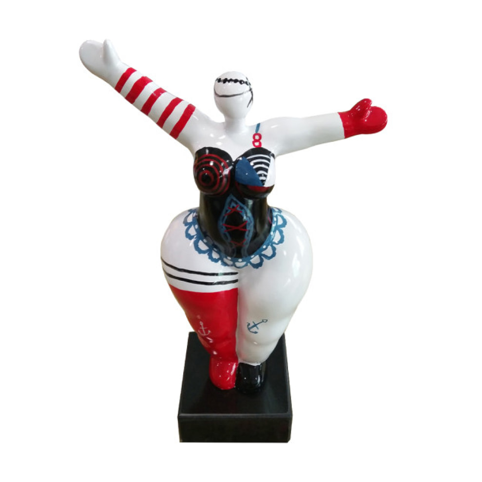 Statuette femme debout résine corset rouge noir bleu H24cm - SUBHA 06