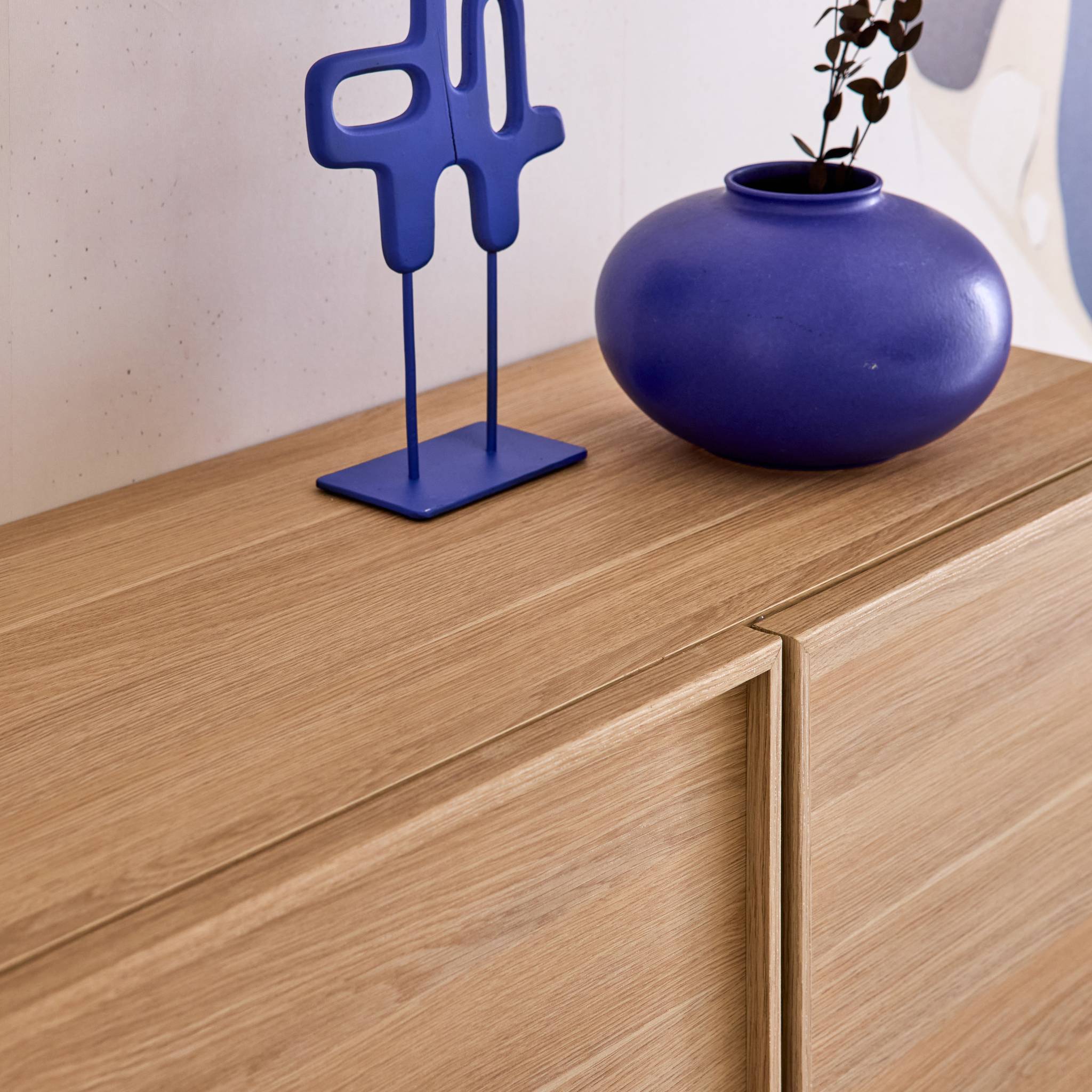 Buffet effet bois 3 portes naturel L 160 x P 43 x H 75cm - Kuba