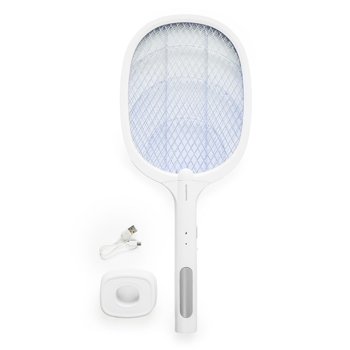 Racchetta elettrica per insetti ricaricabile con luce UV 2 in 1 Elecfly - bianco