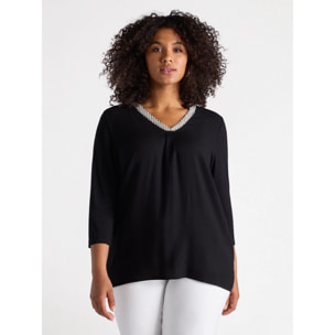 Fiorella Rubino - Camiseta de viscosa LENZING™ ECOVERO™ con bordado - Negro