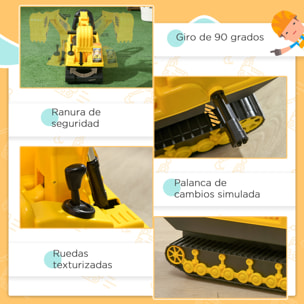 Excavadora sin Pedales para Niños de +3 Años Excavadora Correpasillos Camión de Construcción con Asiento de Almacenamiento Pala Delantera y Bocina Carga 30 kg 78x24x58,5 cm Amarillo