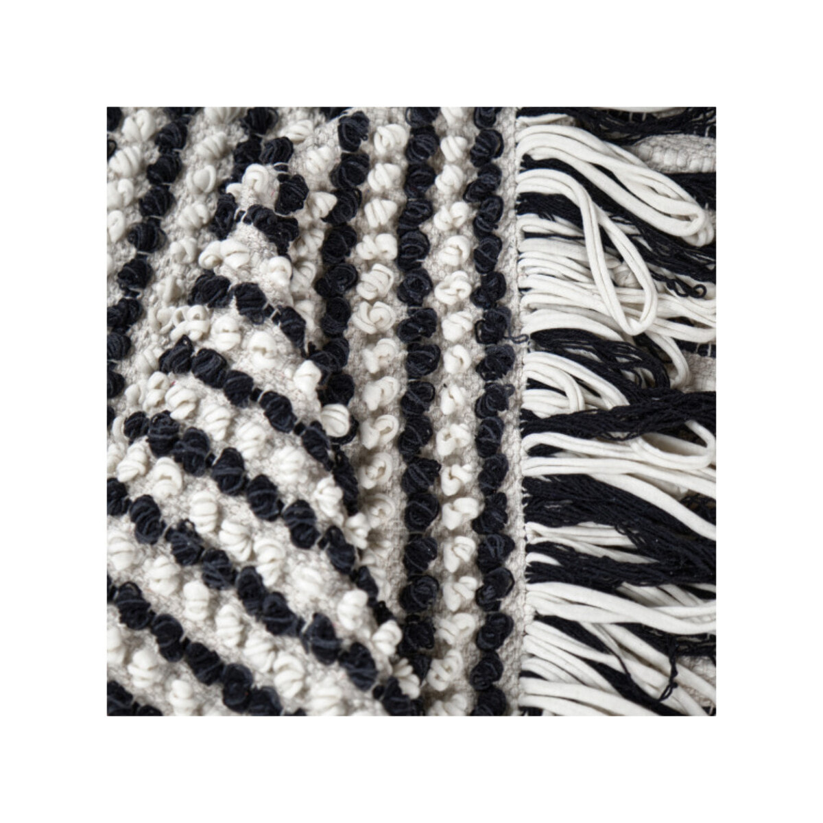 Tapis 140x200 cm en tissu texturé pompons avec franges bicolores - MARINE